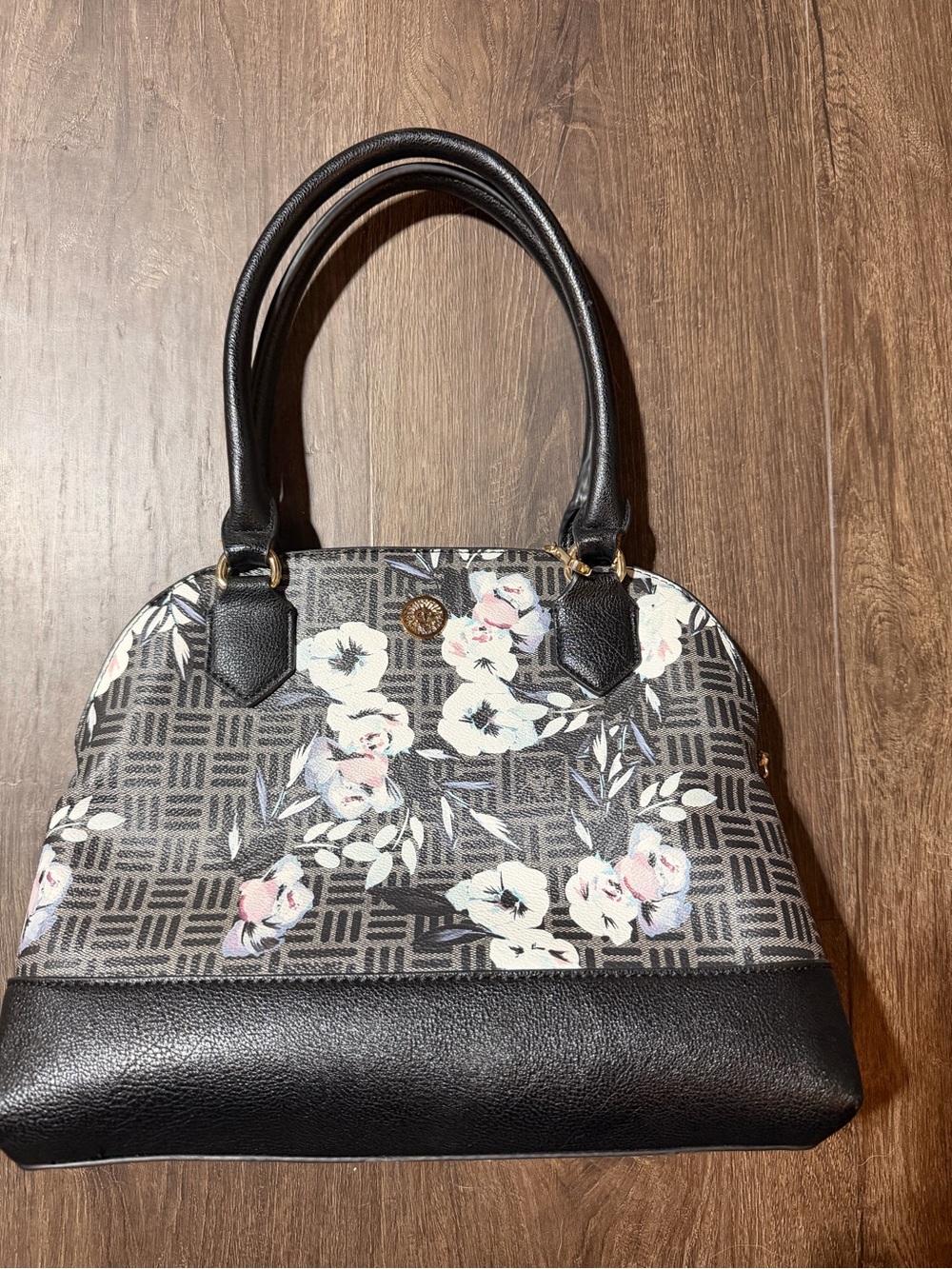 Anne Klein Black Floral Dome Satchel